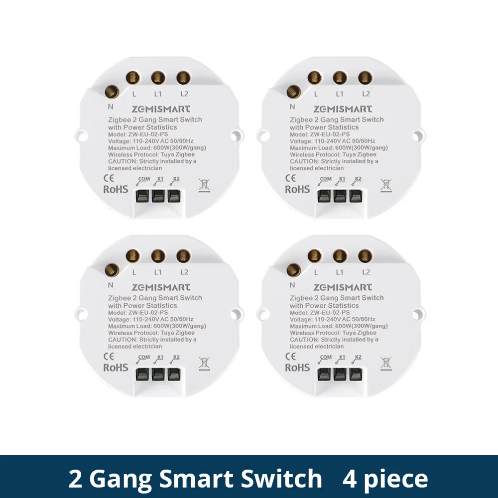 Zigbee 2 Gang Smart Inline Module Mini Light Switch with Power Statistics Function Work with Tuya Smart Life App