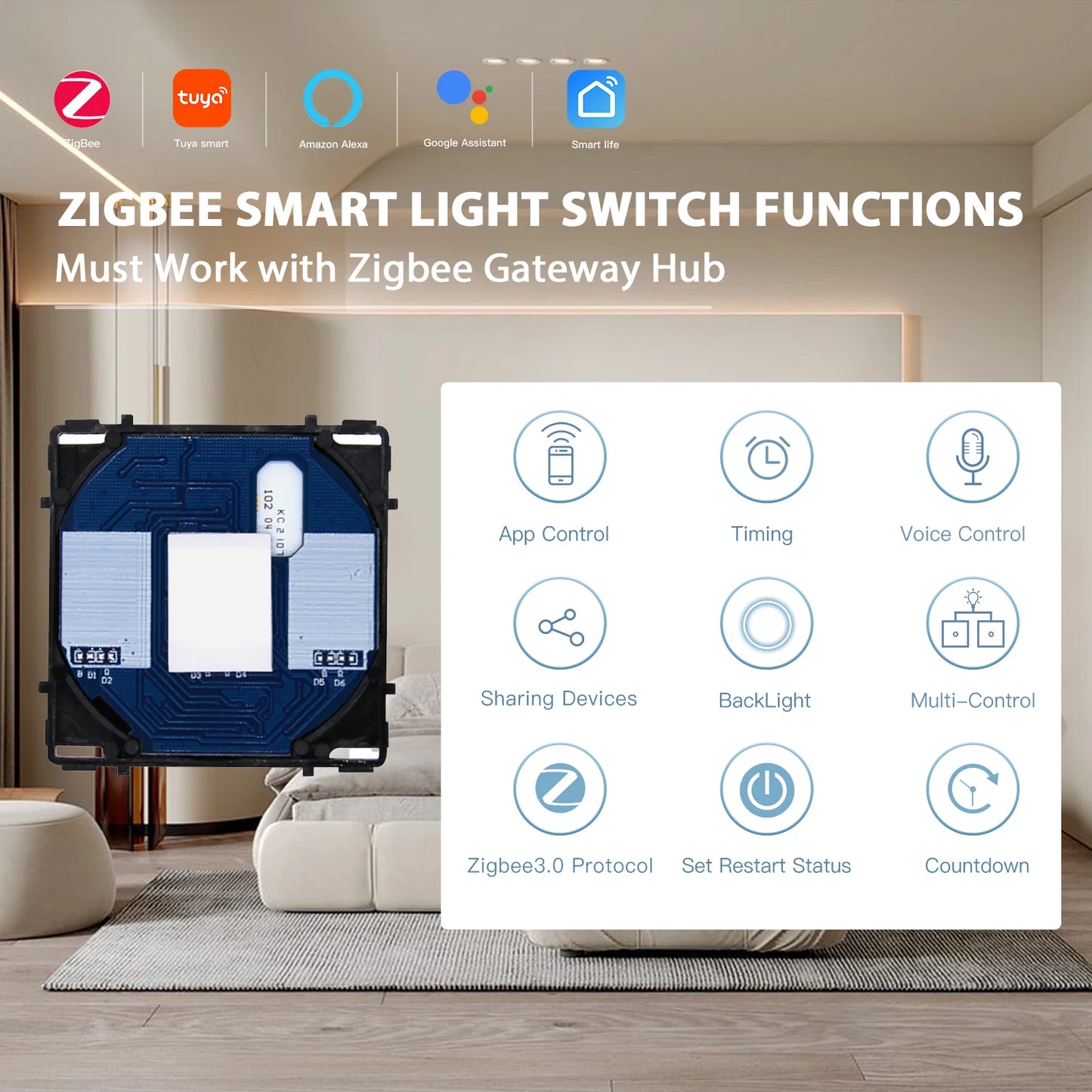 Zigbee Alexa Switch Accessorie Parts Smart Wall Switch Touch Sensor Function Key Neutral Required Support Tuya Google Home
