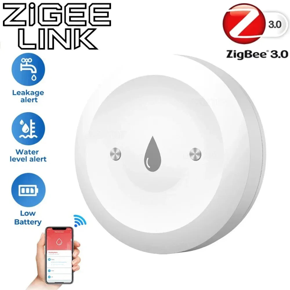 For Tuya Zigbee Smart Water Leak Sensor Flood Leakage Sensor Overflow Level Detector Remote Monitor Home Assistant Zigbee2Mqtt