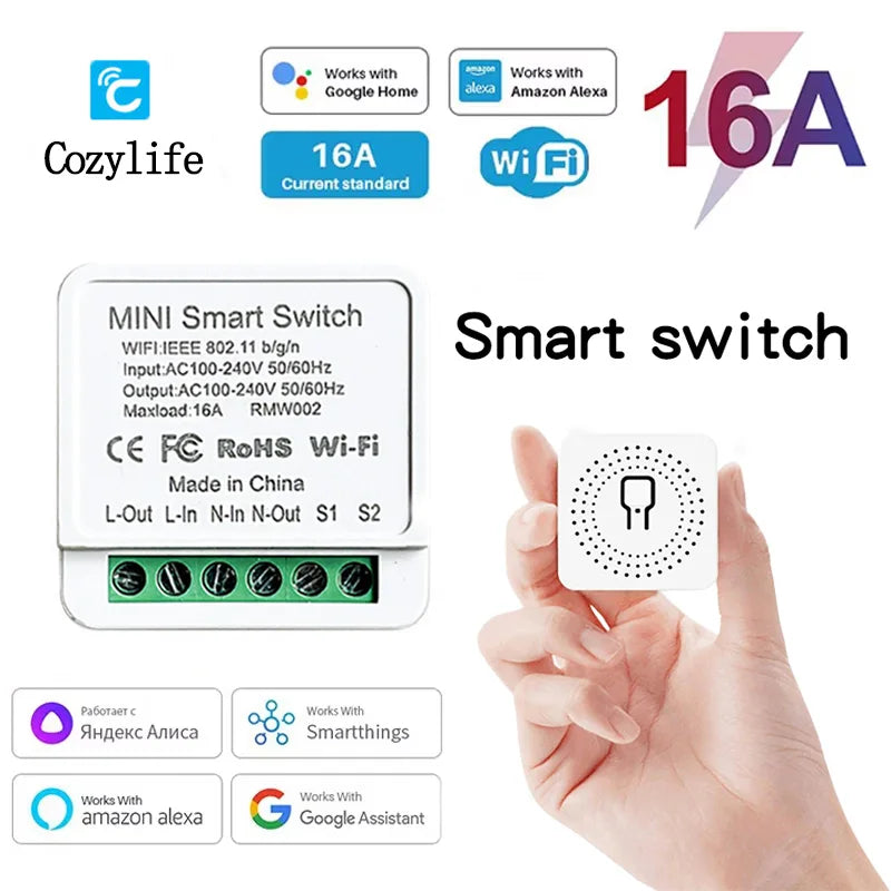 Cozylife Mini Wifi Smart Switch 16/20A Relay for Alexa and Google Home App Remote & Voice Control DIY Mode Timer Home Automation