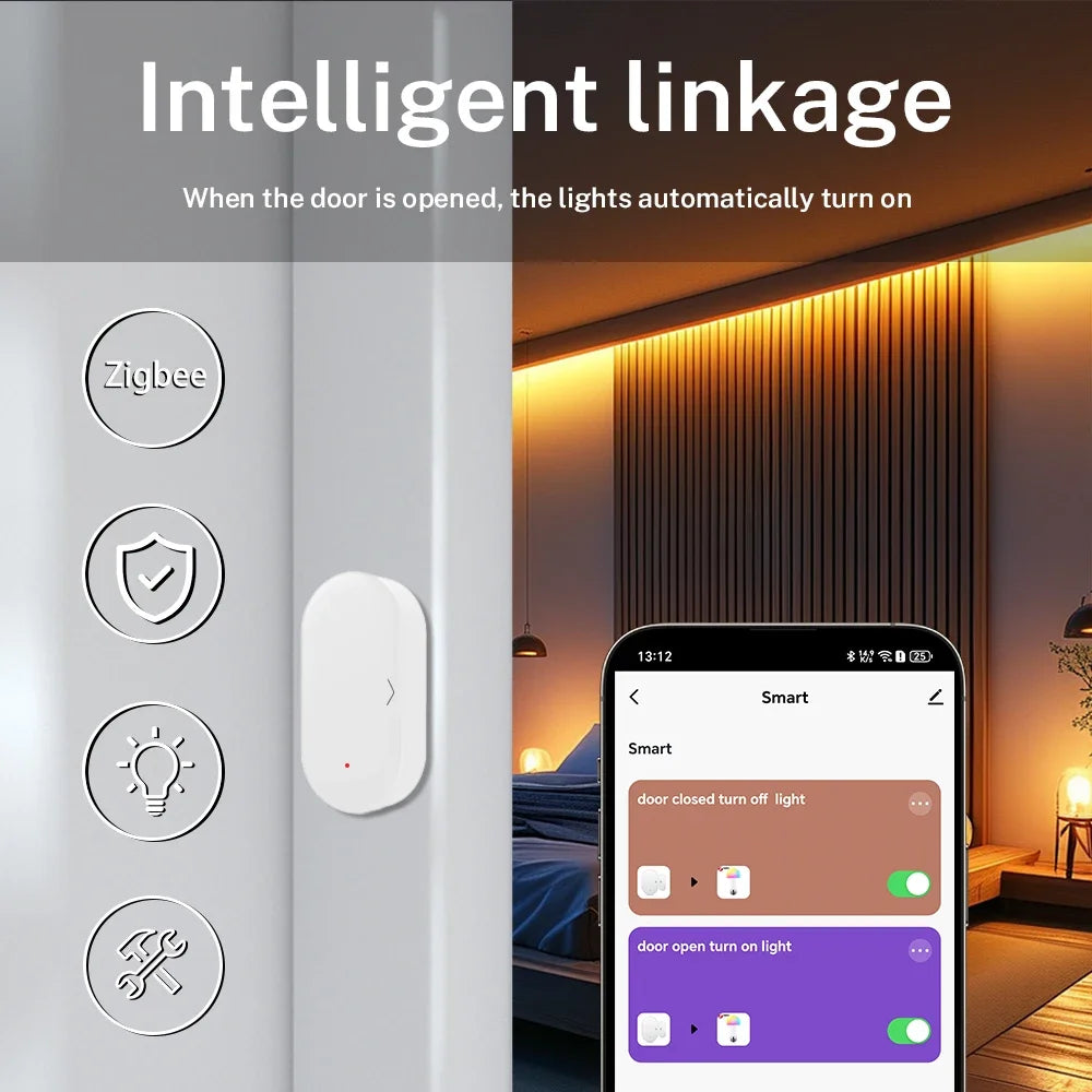 Zigbee 3.0 Tuya Door Sensor Window Sensor Home Security for Smart Home Smart Life APP Compatible with Alexa Google Assistant