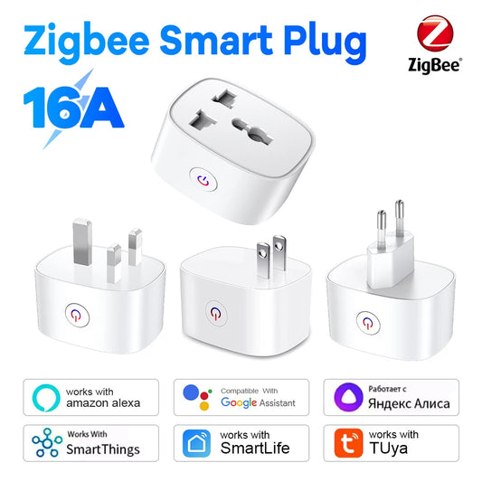 EU US UK Plug Zigbee Smart Plug 16A Energy Monitor Remote Control Timer Alexa Google Home for Electrical Sockets with Control
