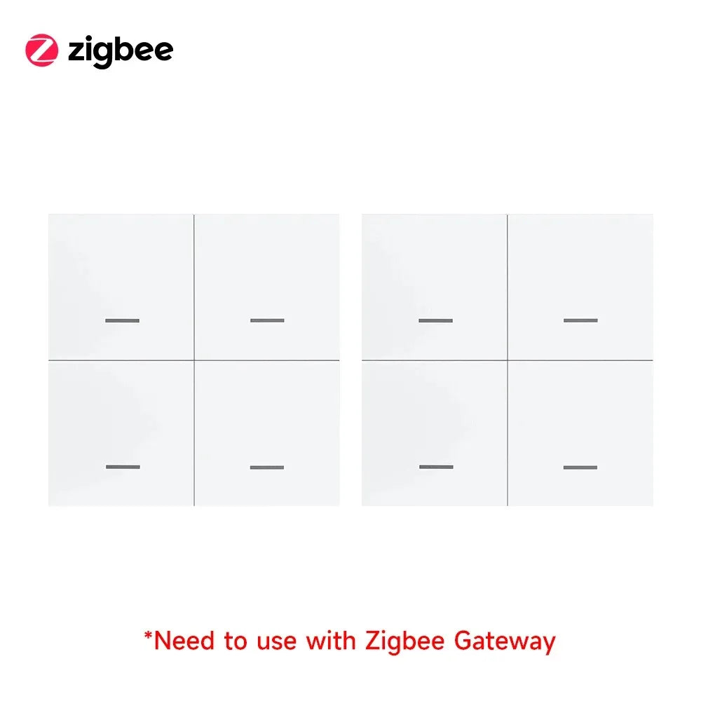 Tuya Zigbee 3.0 4 Gang Wireless Scene Switch Single/Double/Long Press 12 Scenes Push Button Smart Life Alexa Google Home Auto