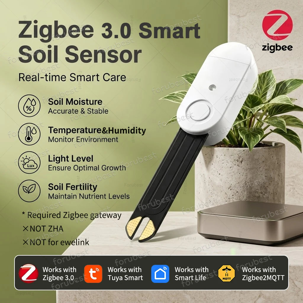 Smart Zigbee Soil Moisture Sensor Temp Humidity Light Fertility Meter Thermo Hygrometer Garden Automation Irrigation Detector