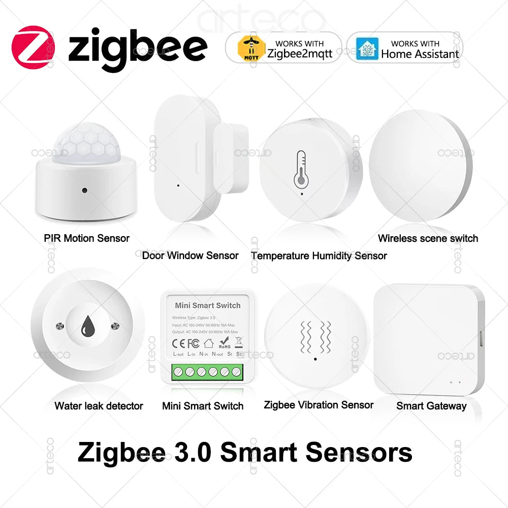 Zigbee 3.0 Devices PIR Motion Sensor/Temperature Humidity Sensor/Smart Button Scene Switch/Water Leak Detector/Door Sensor/ Hub