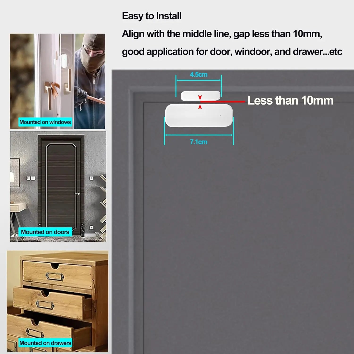 Tuya Zigbee Smart Wireless Magnetic Door Window Opening Sensor Detector with App Notification Alert for Home Security Protection