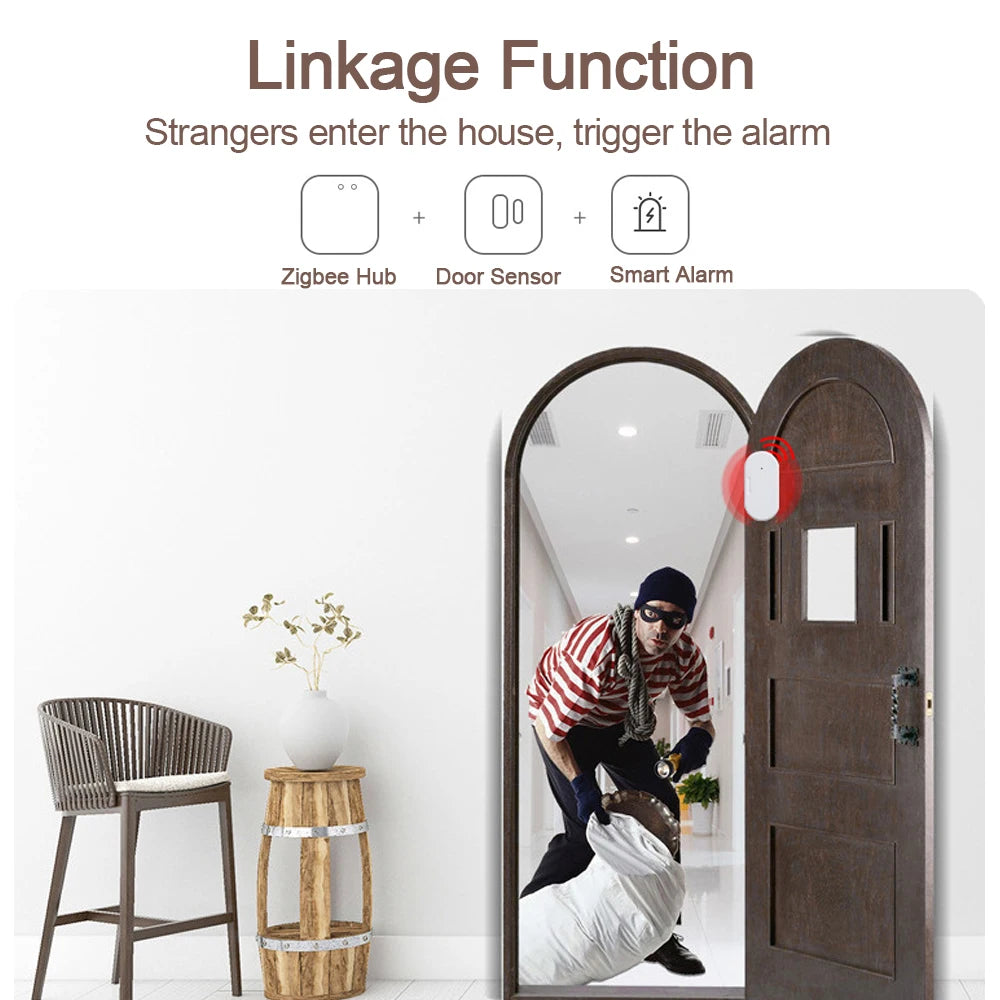 Tuya Zigbee Door and Window Magnetic Sensor Smart Life APP Security Detector Alarm Remote Monitor Works with Alexa Google Home