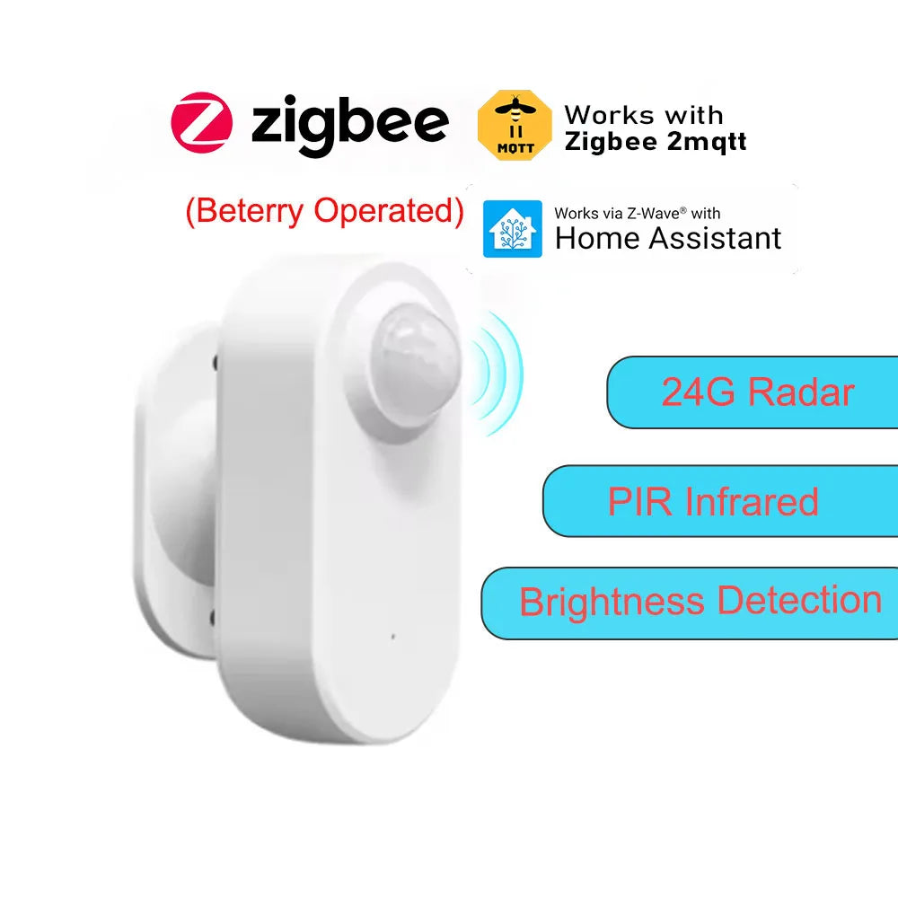 Smart Zigbee Human Presence Sensor 24G Mmwave Radar +Pir,Luminance Detection Use Battery Support Zigbee2Mqtt Home Assistant