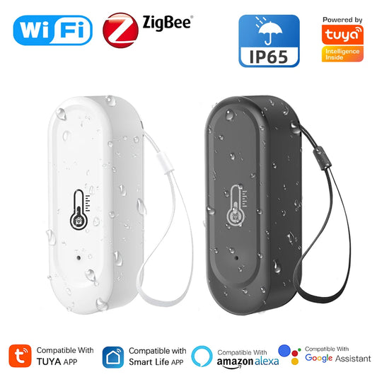 Tuya Wifi/Zigbee Smart Temperature Humidity Sensor Outdoor IP65 Waterproof APP Remote Monitoring Works with Alexa Google Home