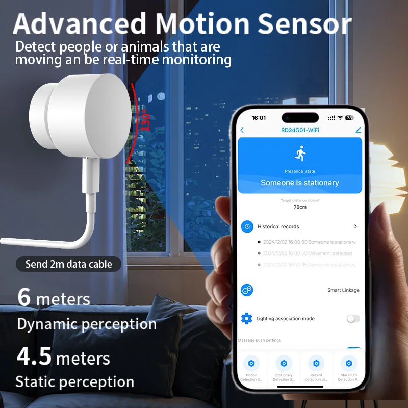 Smart Human Presence Sensor 24G Mmwave Radar 20Ft Motion Sensor / 15Ft Static Detection for Zigbee Alexa Google Assistant Voice