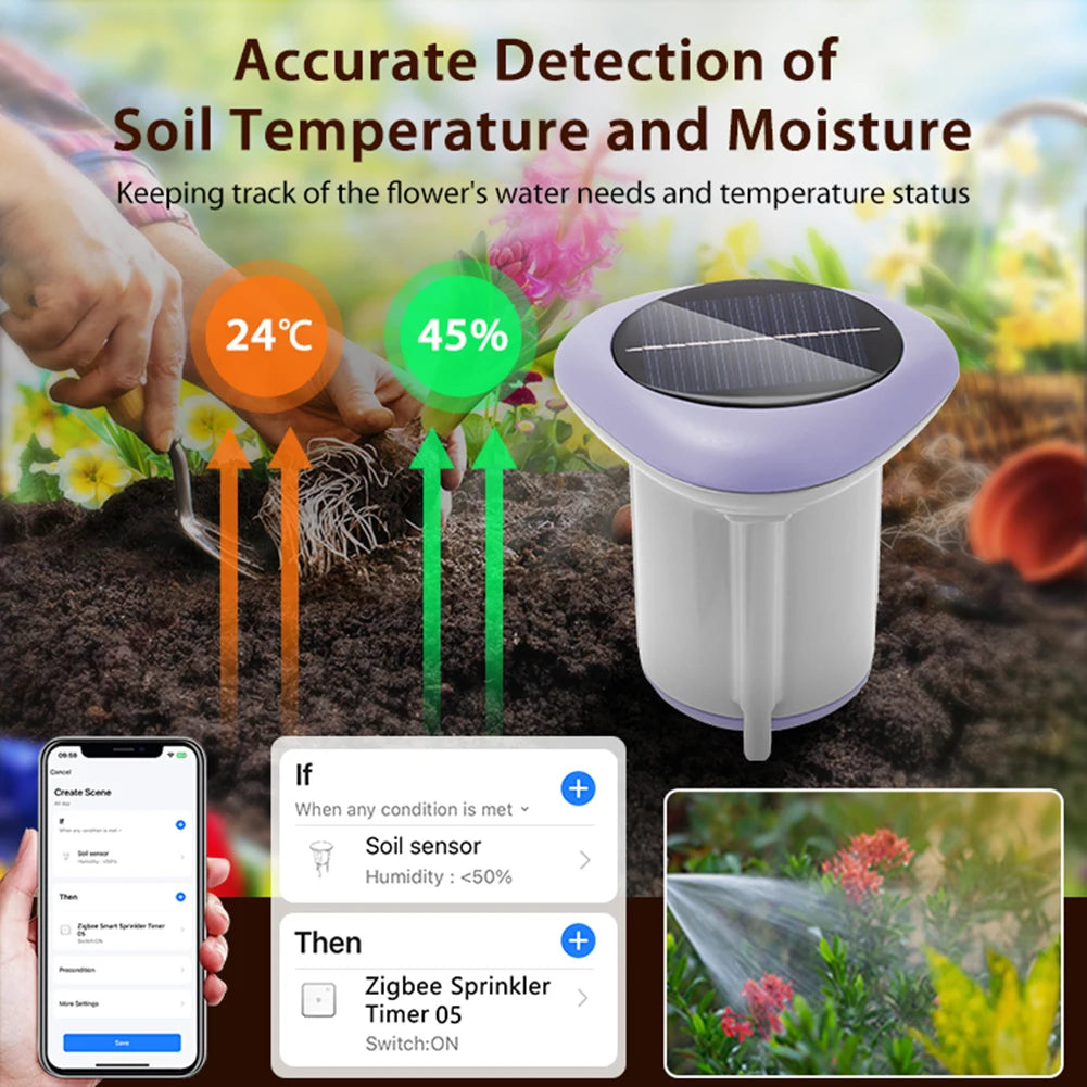 Smart Zigbee Solar Soil Sensor Planting Temperature and Humidity Meter Waterproof Thermohygrometer Wireless Soil Moisture Meter