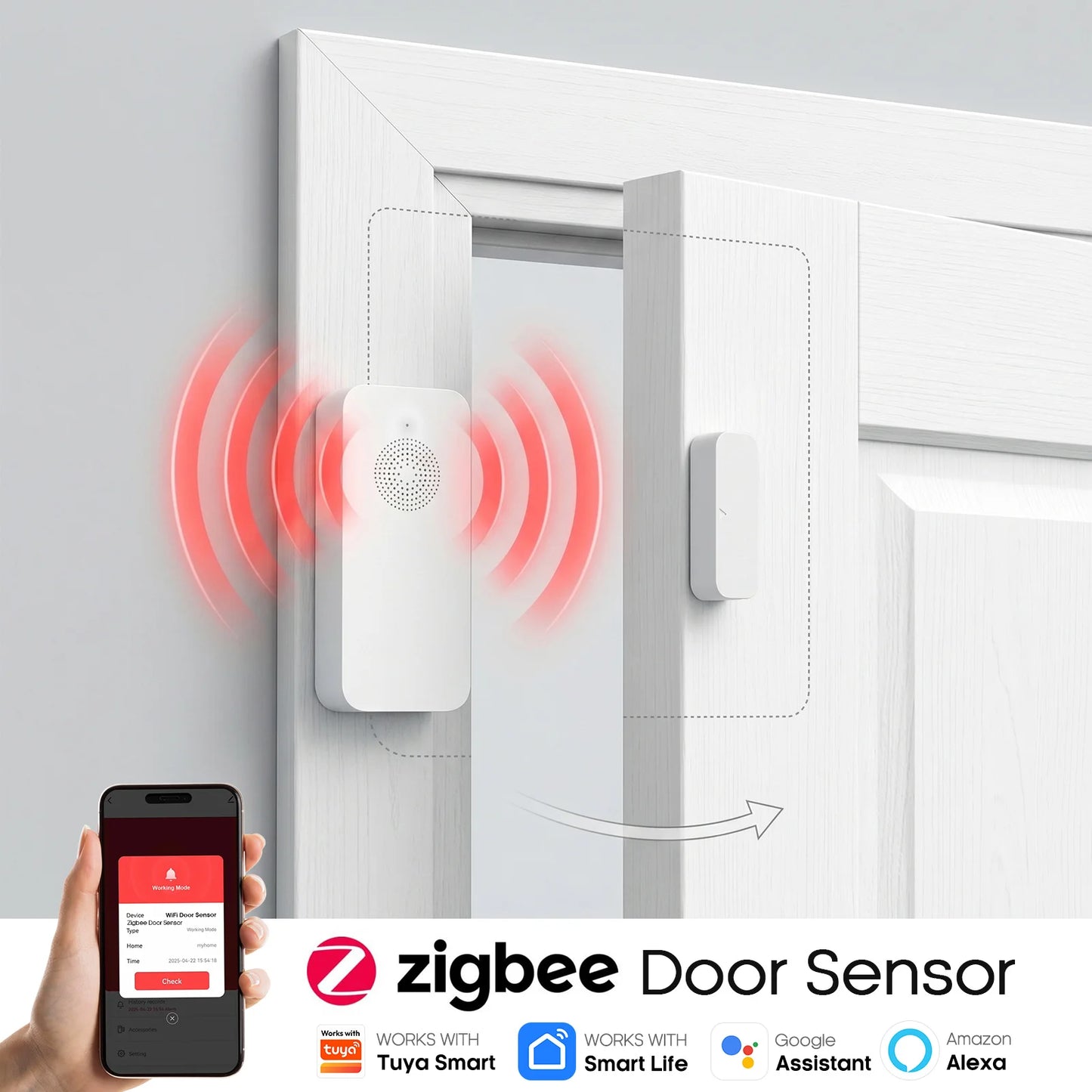 Door Window Magnetic Sensor Works with Alexa Google Tuya Zigbee Door Sensor Home Alarm Security System