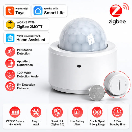 Zigbee 3.0 PIR Motion Sensor Smart Scene Linkage Human Body Sensor Work with Home Assistant Zigbee2Mqtt Ewelink Tuya Smart Life