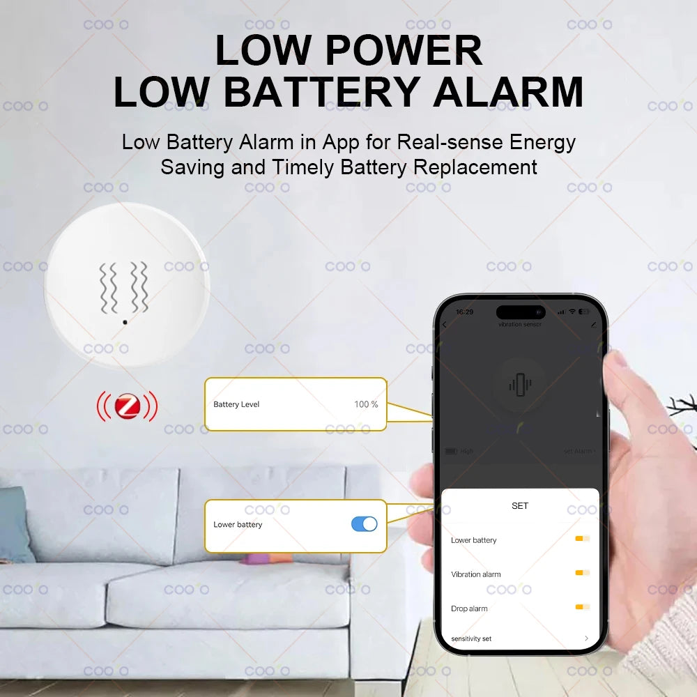 Tuya Zigbee Smart Vibration Sensor Detection Tilt Sensor Smart Life App Notification Shock Alarm Record Work with Alexa Z2M