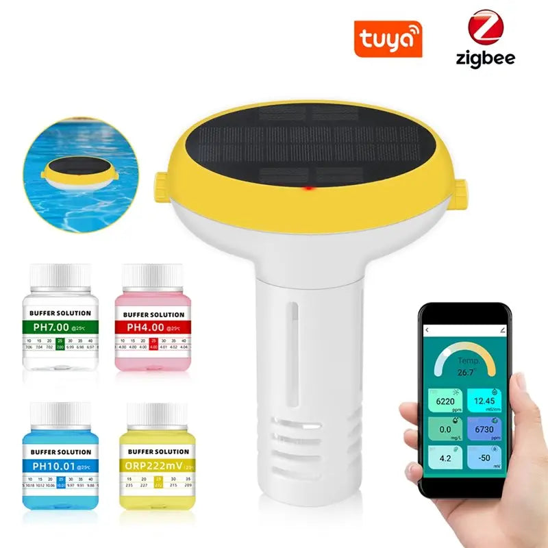 B50B-Water Quality Tester 7 in 1 Tuya Zigbee Wifi Solar Smart Chlorine Meter Floating Pool Water Testing Tool PH ORP Temp Meter