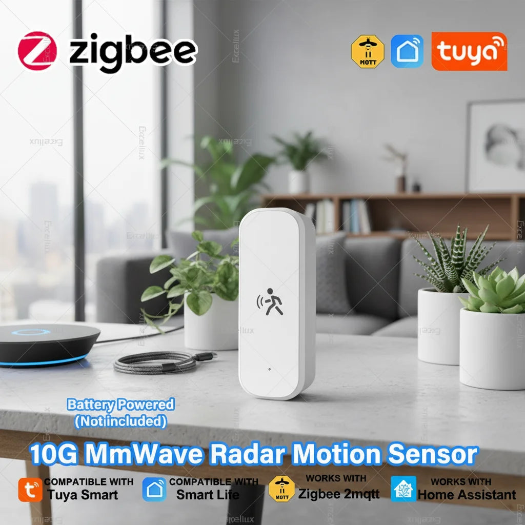 Zigbee Human Motion Sensor,10Ghz Mmwave Radar with Luminance Temperature Humidity Sensor for Tuya Smart Life App or Zigbee2Mqtt