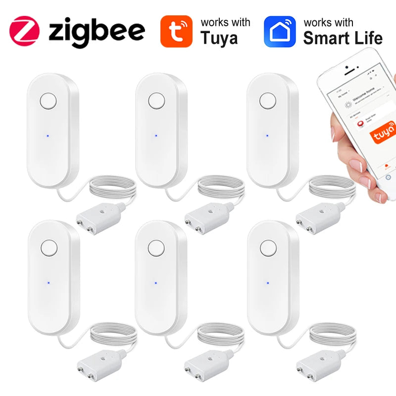 Tuya Zigbee Water Leakage Sensor Wireless Flood Detector Smart Life APP Home Kitchen Overflow Alarm Works with Hub Required