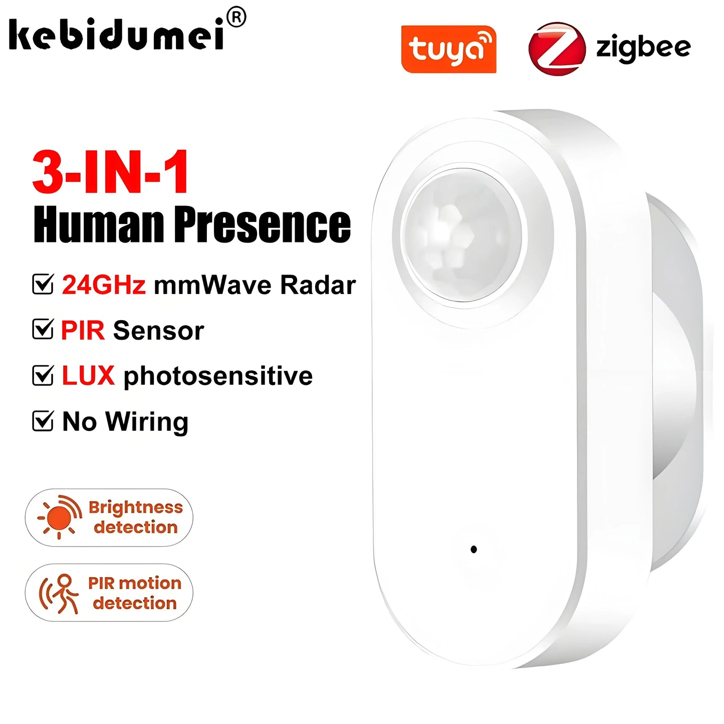 Tuya Zigbee Human Presence+Pir Motion Detection Sensor Luminance Detector Smart Radar 24Ghz Mmwave Support Home Assistant Google