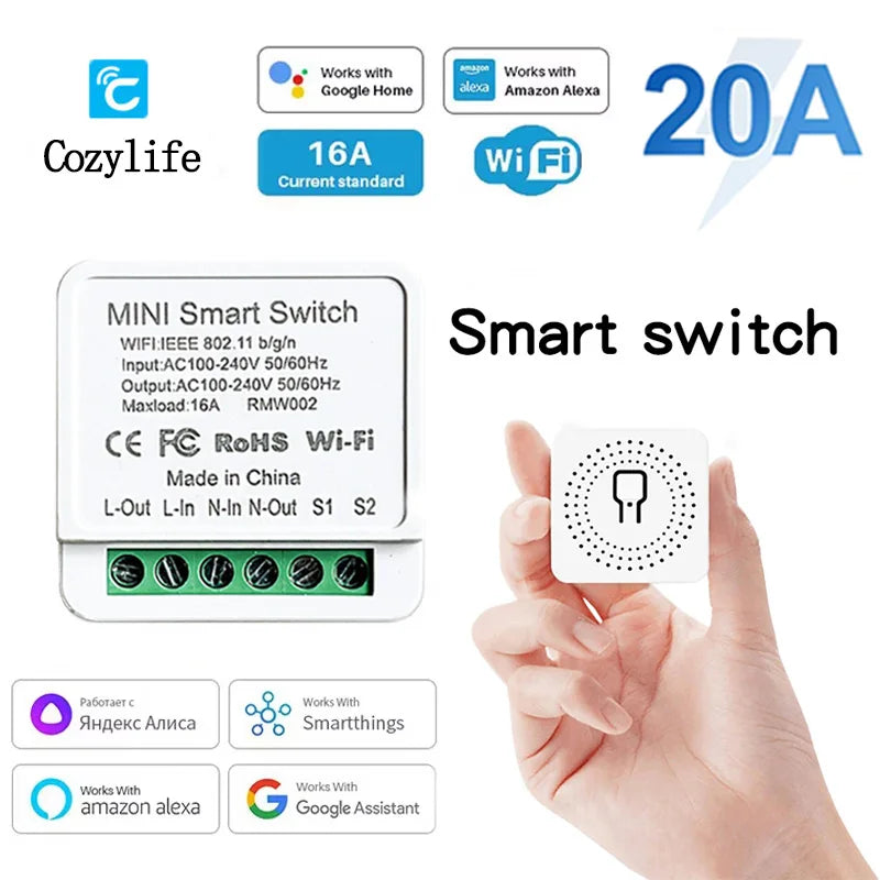 Cozylife Mini Wifi Smart Switch 16/20A Relay for Alexa and Google Home App Remote & Voice Control DIY Mode Timer Home Automation