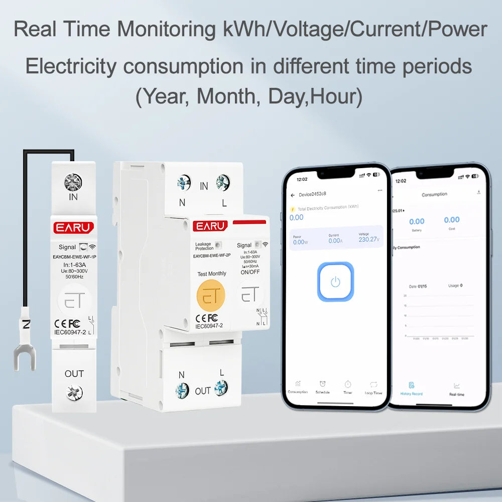 Ewelink Wifi MCB Smart Circuit Breaker 1P 2P 63A Switch Energy Metering Timer Relay Kwh Voltage Current Protector Remote Contro
