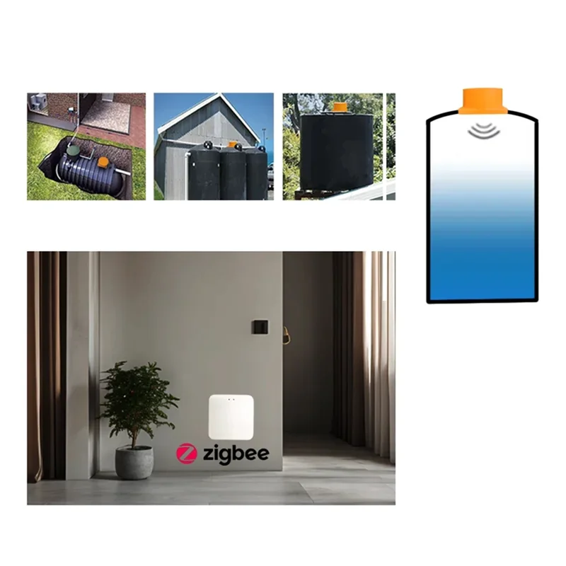 Aa60-Tuya Smart Zigbee Ultrasonic Liquid Level Water Real-Time Tank Monitor Sensor APP Monitor Water Level Alarm