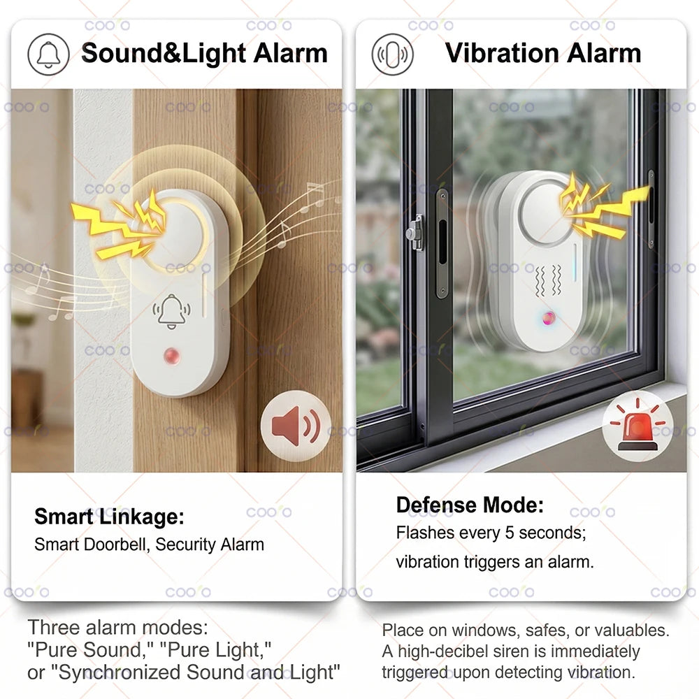 Tuya Zigbee Vibration Siren Sensor Smart Sound Light Siren Detector with 110Db Audio Alarm Rapid Detection for Home Security