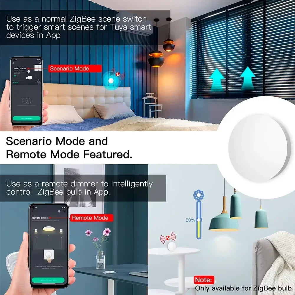 Zigbee 3.0 Smart Scene Button CR2032 Battery Tuya Smart Life APP Alexa Google Home Wireless Remote Controller