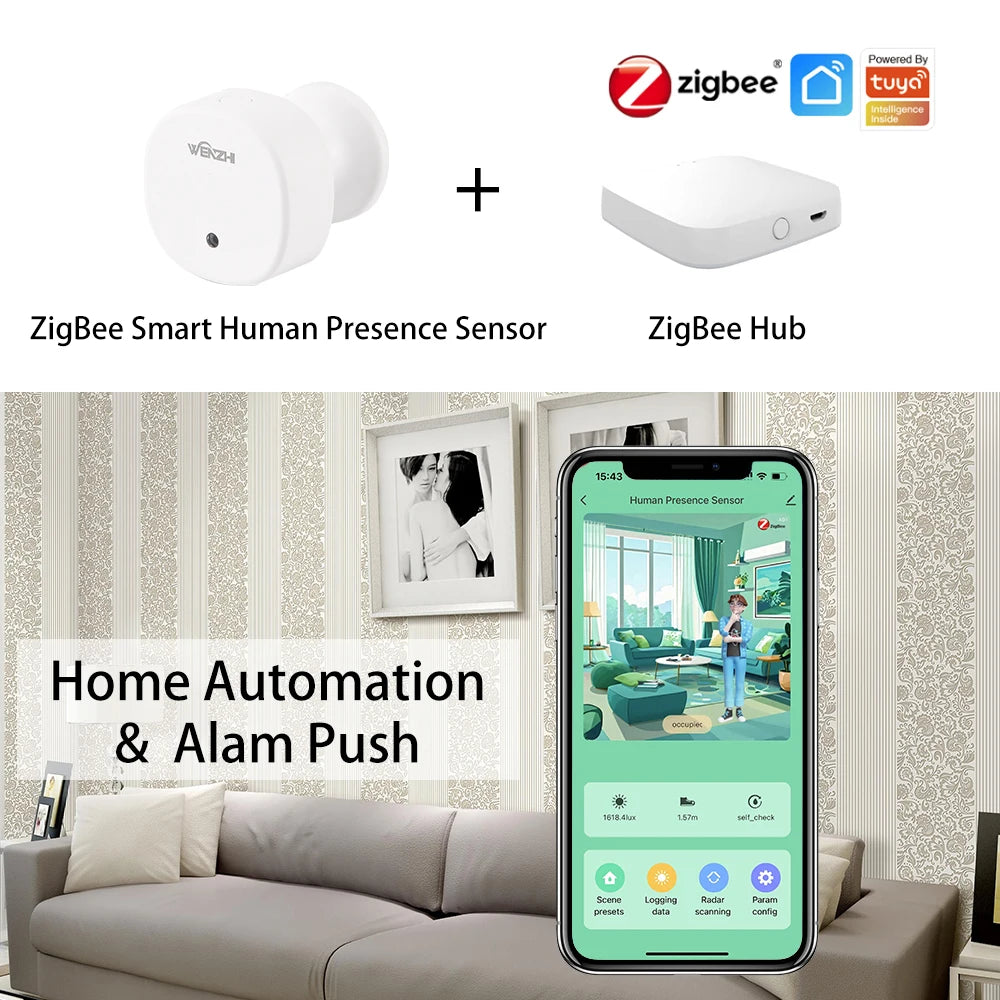 Zigbee/Wifi Mmwave Human Presence Sensor Radar Movement Body Motion Detection with Illuminance Tuya Smart Life Home Assistant