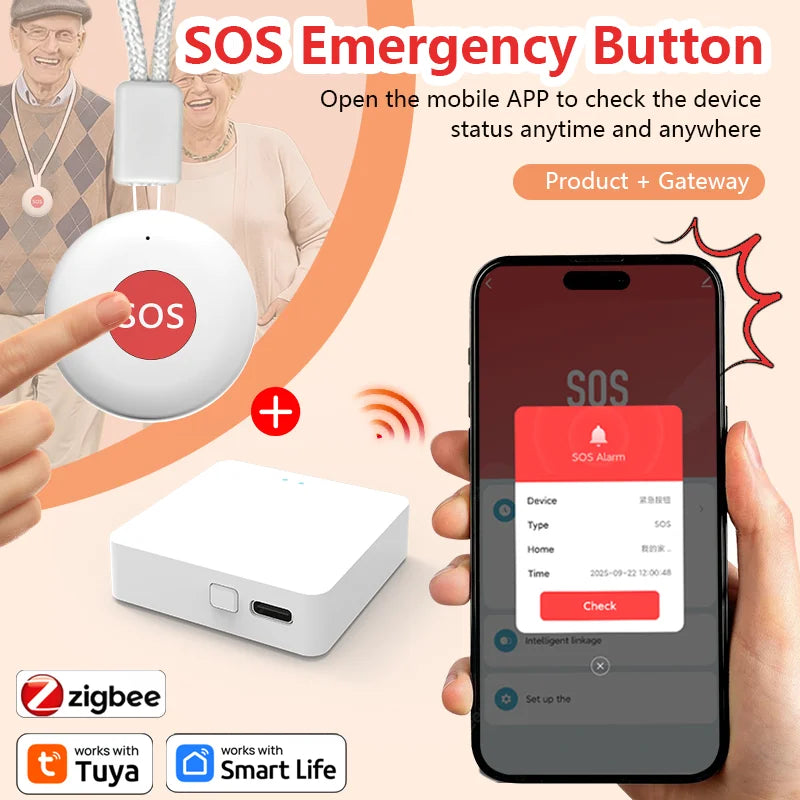 SOS Panic Call Button One Key Emergency Alarm for Zigbee Patient Kids Elderly Quick Rescue App Reminder Tuya Gateway Option