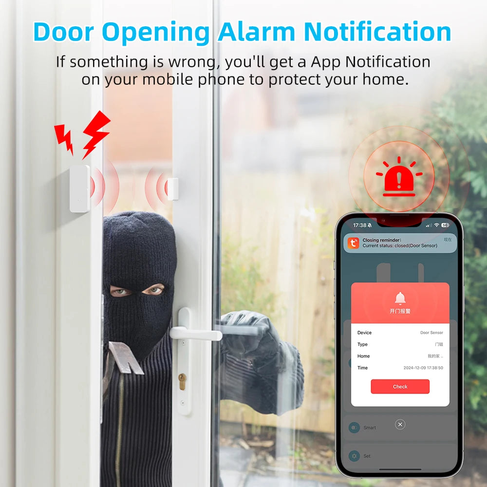 Tuya Wifi/Zigbee Door Sensor Smart Door Window Detector Home Security Alarm APP Control Works with Alexa Google Home