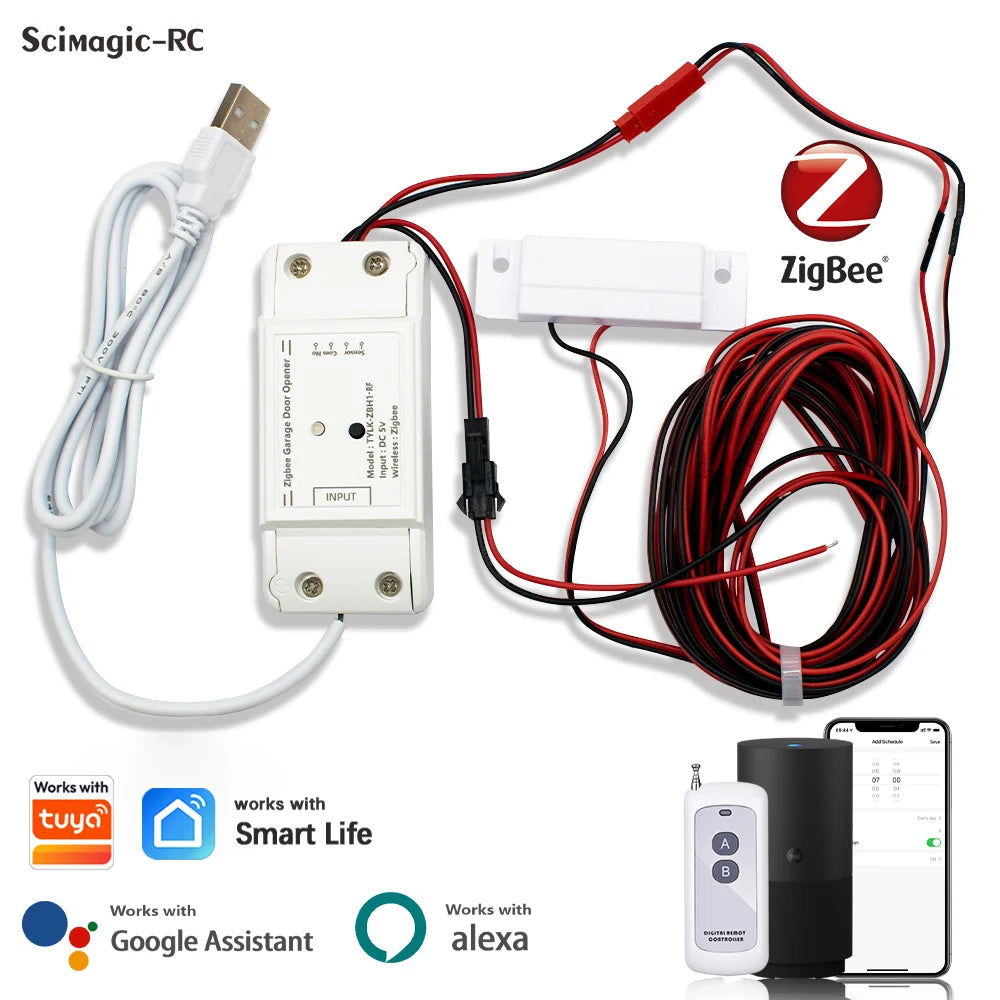 Zigbee Wifi Smart Garage Door Opener DC5V with Door Magnet 433Mhz RF Wireless Controller Work with Tuya Alexa Google Home