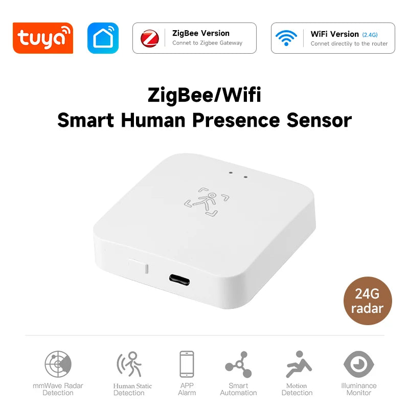 Tuya Wifi/Zigbee Human Presence Detector Smart Human Body PIR Sensor 24G Radar Detector Motion Sensors Support Smart Life