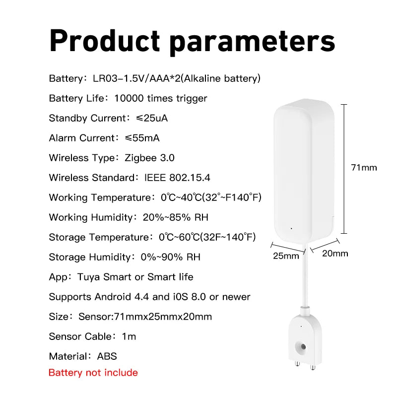 Tuya Water Leakage Sensor Zigbee 3.0 for Smart Home Wrok with Alexa Smart Life Yandex Alice