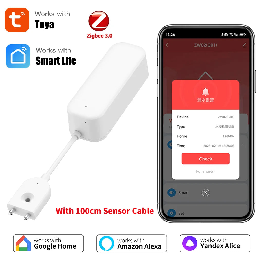 Tuya Water Leakage Sensor Zigbee 3.0 for Smart Home Wrok with Alexa Smart Life Yandex Alice