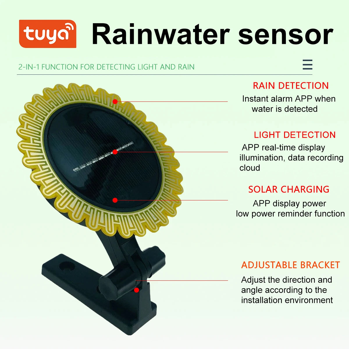 Zigbee Light and Rain Sensor 2-In-1 Function, Built-In Lithium Battery ,Tuya Smart Light and Rainwater Detection Smart Life App