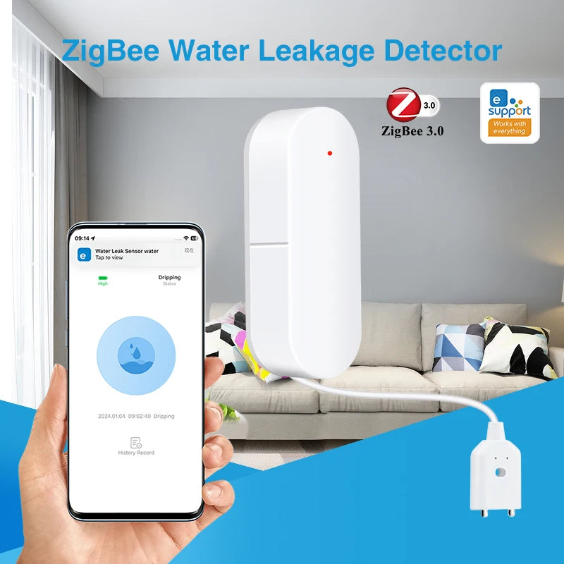 Ewelink Zigbee3.0 Water Sensor Alarm Water Leak Detector Flood Alert Overflow Security Alarm System Works with Zigbee Gateway