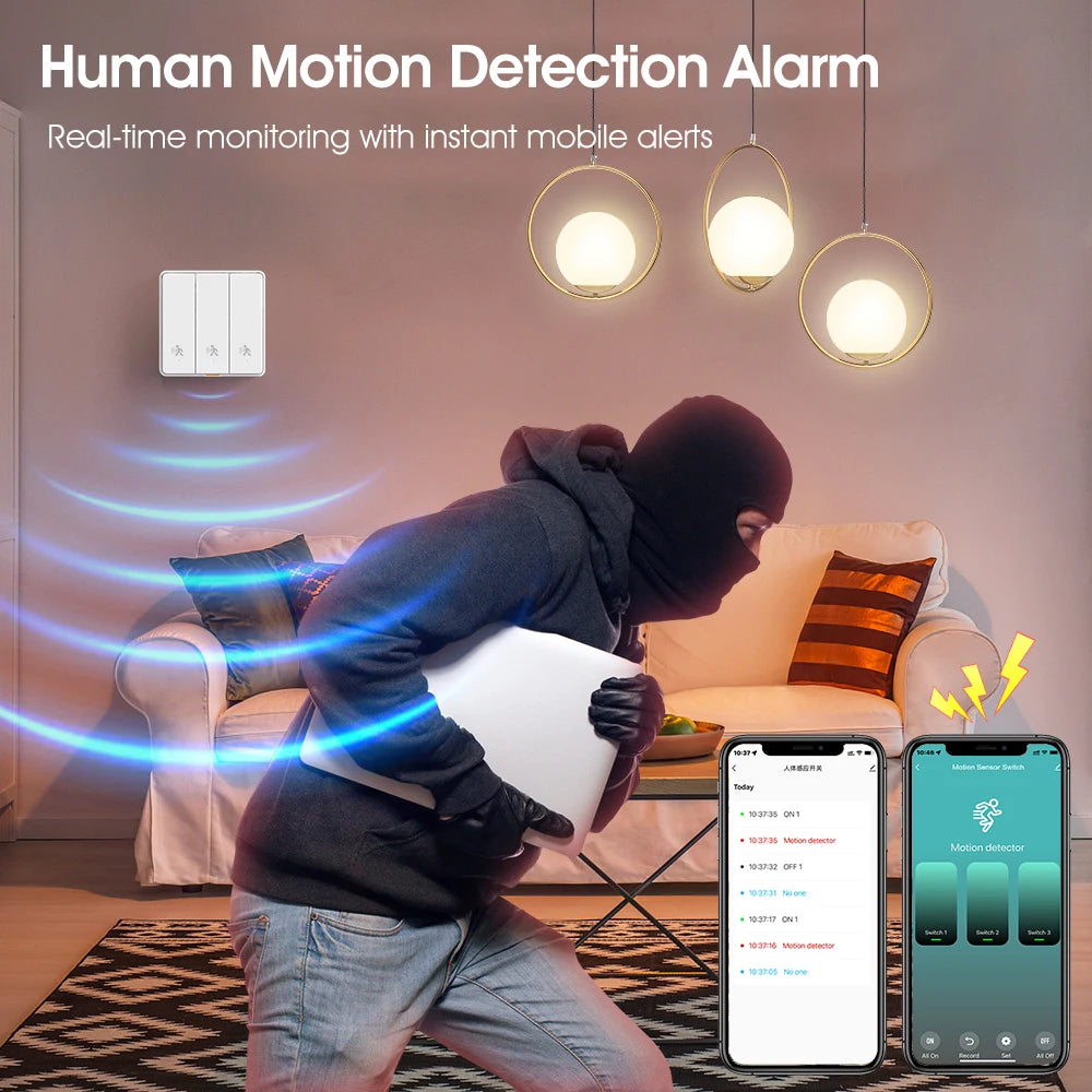Tuya Zigbee 3.0 Smart Light Switch with 6M Radar Human Motion Detection Alarm Sensor No/Need Neutral Wire Switch
