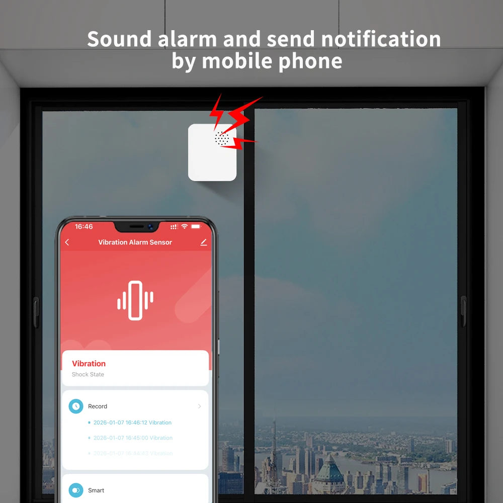 Tuya Zigbee3.0 Smart Vibration Alarm Sound Alert on Shock/Movement Detection, Home Assistant Compatible Security Sensor