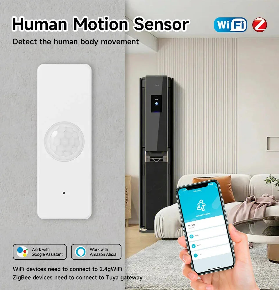 Tuya Zigbee Smart PIR Motion Sensor Human Sensor Detector with Brightness Low Battery Detection Features for Smart Home