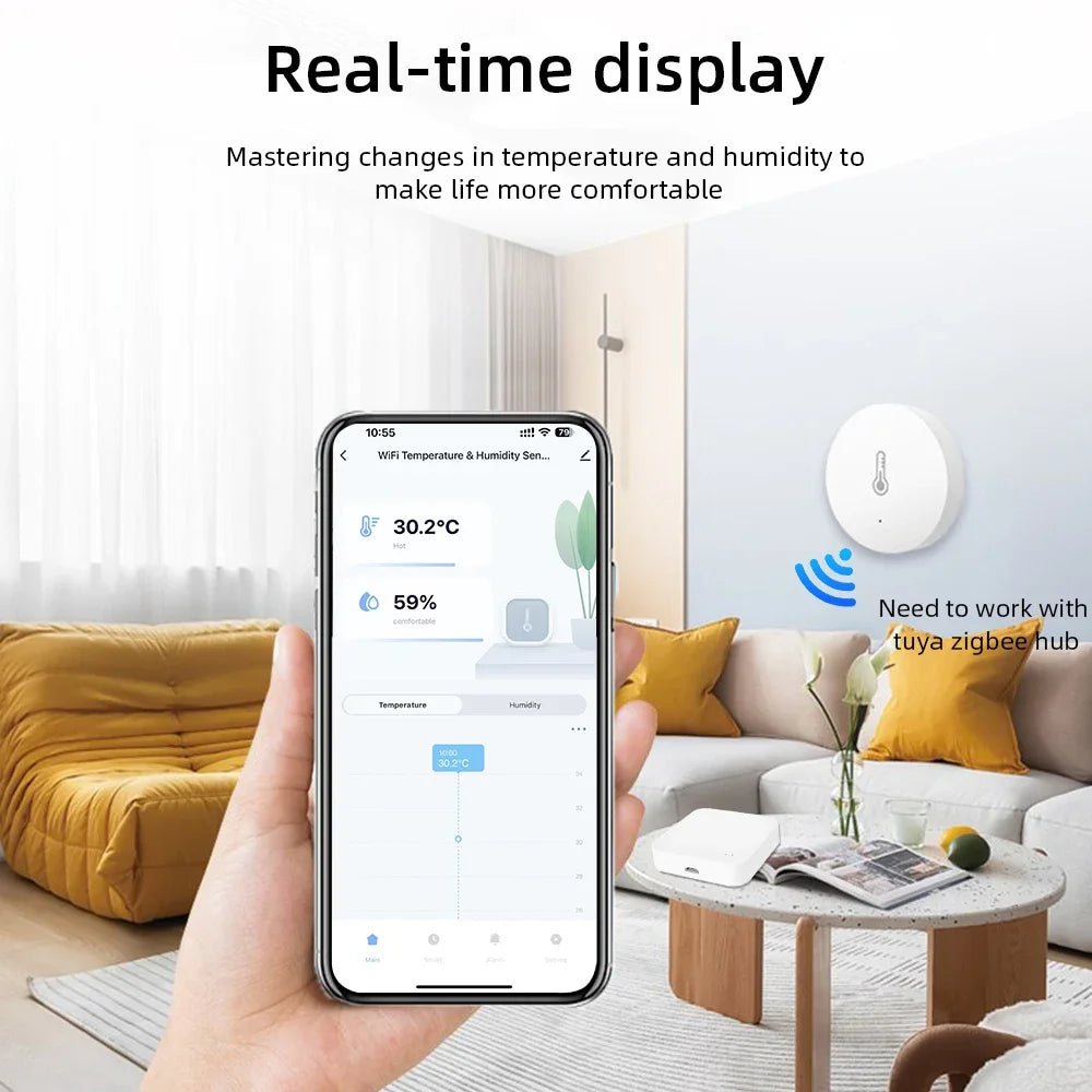 Tuya Zigbee Mini Temperature Humidity Sensor Smart Home Remote Monitor Works with Gateway Alexa Google Home Voice App Control