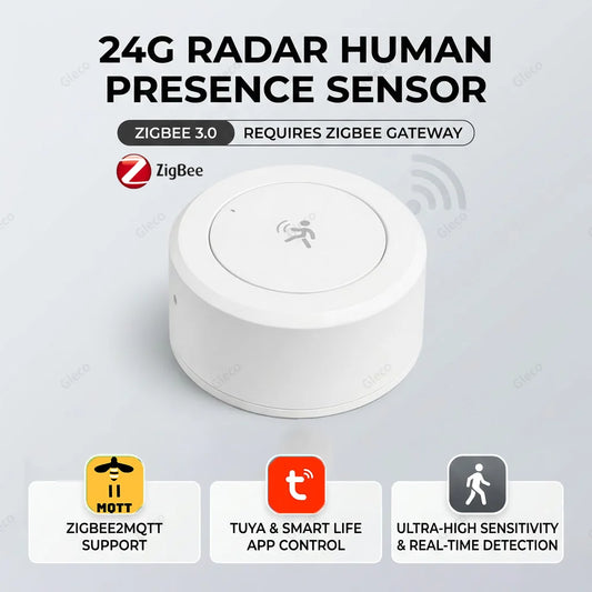 Zigbee 24G Mmwave Radar Presence Sensor Human Detector Motion/Static Detection for Tuya Z2M Smart Home Security Automation Alarm