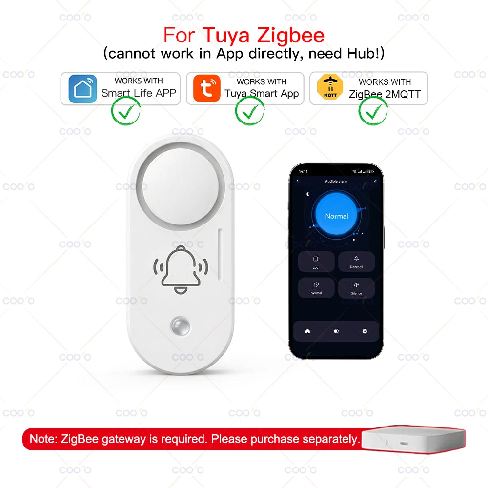 Tuya Zigbee Vibration Siren Sensor Smart Sound Light Siren Detector with 110Db Audio Alarm Rapid Detection for Home Security