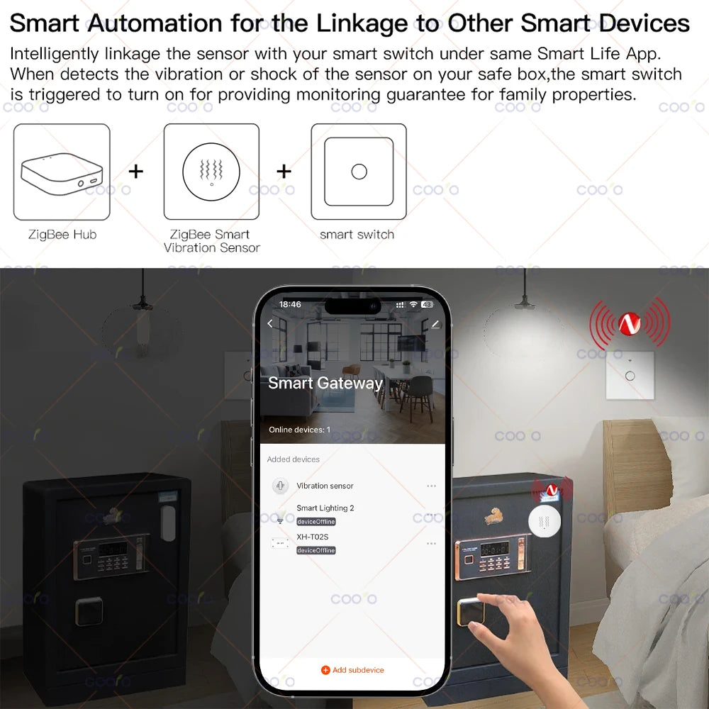 Zigbee Tuya Smart Vibration Sensor Real Time Monitor Door Window Detection Alarm Smart Home Security Protection System for Z2M