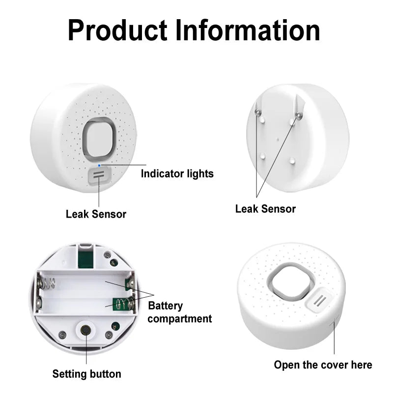 Smart Water Leak Detector Works with Tuya APP Wifi Zigbee Optional Flood Sensor Home Kitchen Security Alarm High-Decibel Sound
