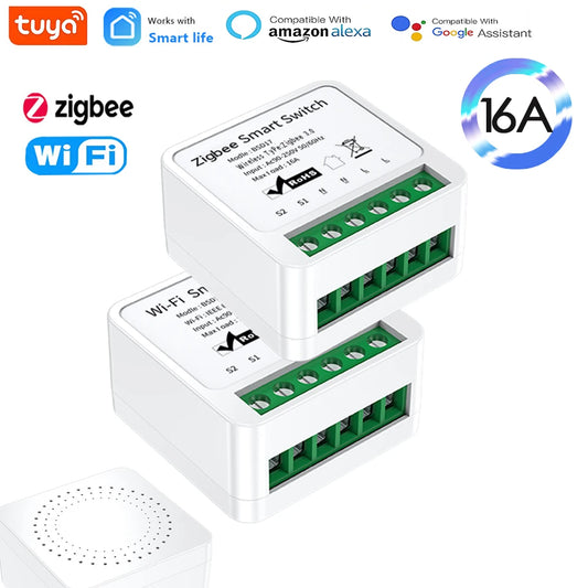 Tuya 16A WIFI Zigbee 3.0 Mini Smart Life APP Remote DIY Timing Relay Wireless Control with Alice, Alexa, Google Assistant