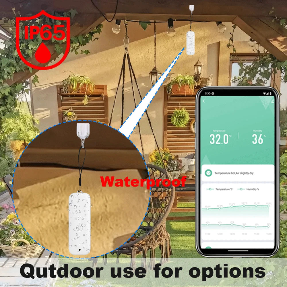 Tuya Zigbee/Wifi Outdoor Temperature Humidity Sensor Thermometer Smart Life Work Google Assistant ,IP65 Waterproof+Hanging Rope
