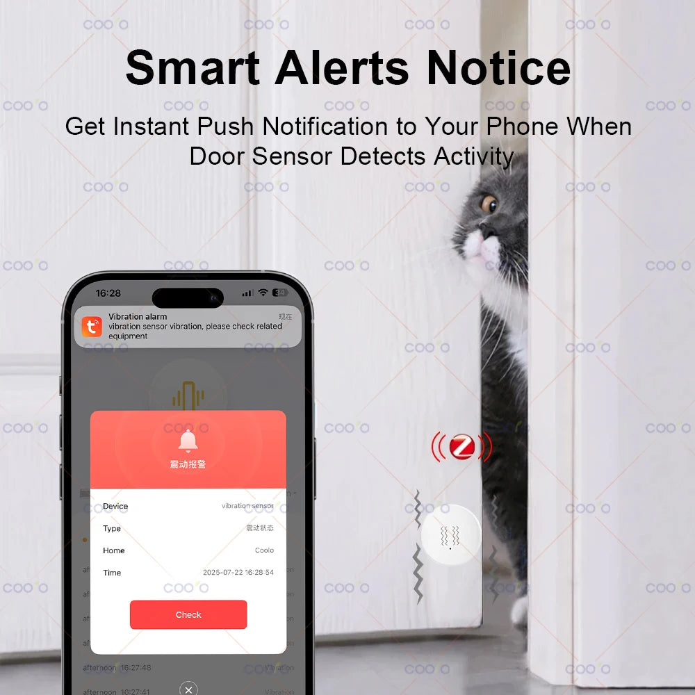 Zigbee Tuya Smart Vibration Sensor Real Time Monitor Door Window Detection Alarm Smart Home Security Protection System for Z2M