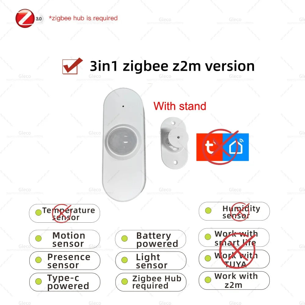Zigbee Human Presence Sensor PIR Motion Detector Luminance Temperature Humidity Detection App Monitor for TUYA Smart Life Z2M