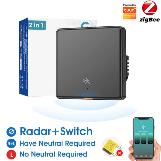 Revolutionize Your Home with the Tuya Zigbee 3.0 Smart Light Switch Featuring 6M Radar Motion Detection – No Neutral Wire Needed!