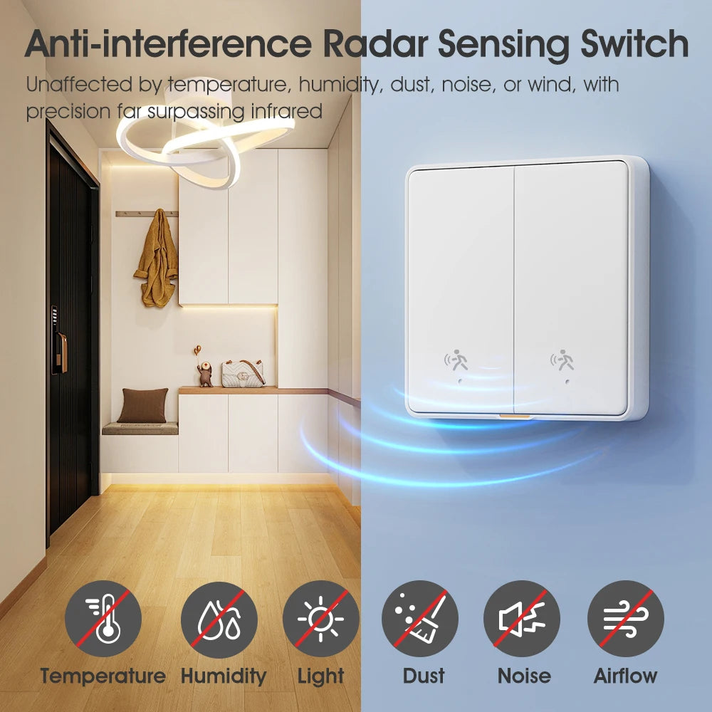 Tuya Zigbee 3.0 Smart Light Switch with 6M Radar Human Motion Detection Alarm Sensor No/Need Neutral Wire Switch
